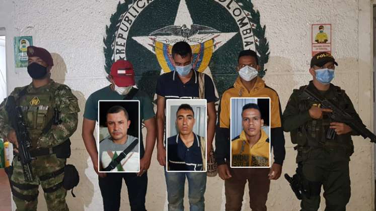 Los arrestados son José Fredy Garay Acosta, de 39 años; Elkin Jesús Cerniza  Abril, de 23; y Luis Alfonso Arévalo Sierra, también de 23 años. / Foto: Ejército