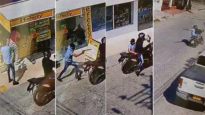 En las cámaras de seguridad quedó grabado el doble asesinato de Gabriel Ernesto y Yaneth Clarisa Castrillón, en el barrio Niza./ Foto: Captura de video