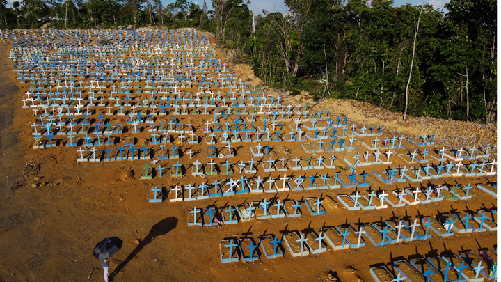 Vista aérea del cementerio reservado para las víctimas de la pandemia de COVID-19 en Nossa Senhora Aparecida, en Manaus, en la selva amazónica de Brasil. / Foto: AFP