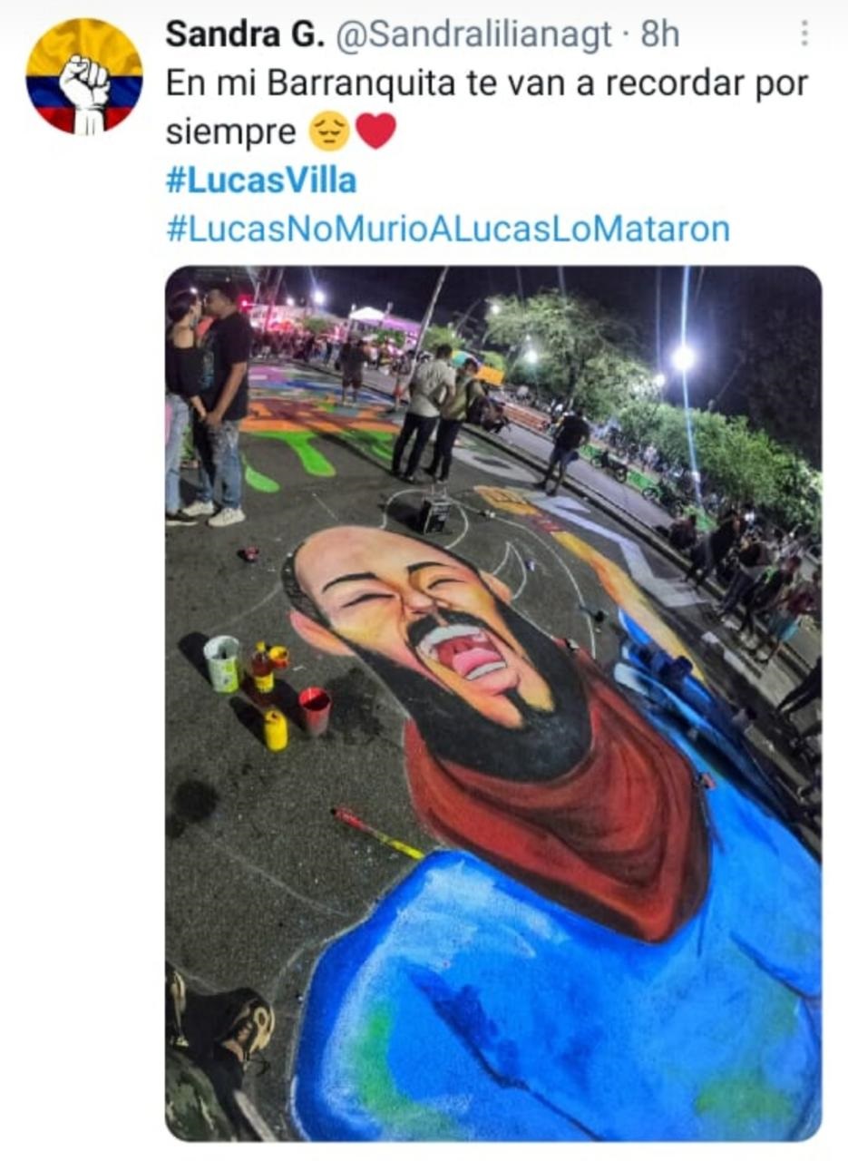 En Barrancabermeja plasmaron la imagen de Lucas Villa sobre el asfalto.