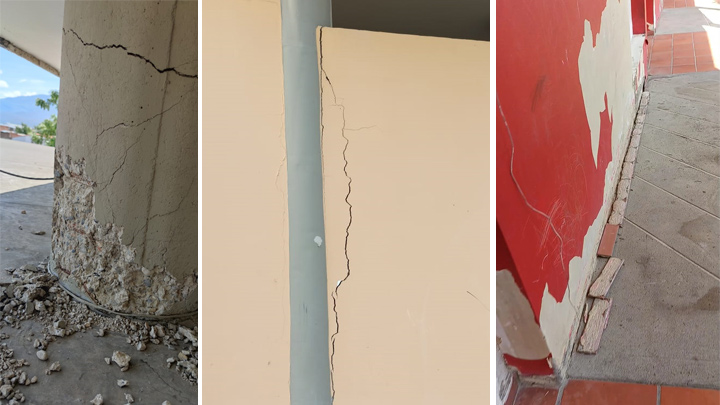 Preocupantes grietas en las paredes y pisos, filtraciones en las placas, despegue del cemento de las columnas al punto de verse las cabillas, entre otros daños. / Fotos: Cortesía
