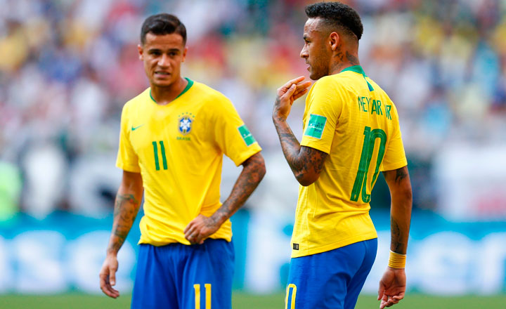 Coutinho y Neymar, selección brasilera de fútbol. 