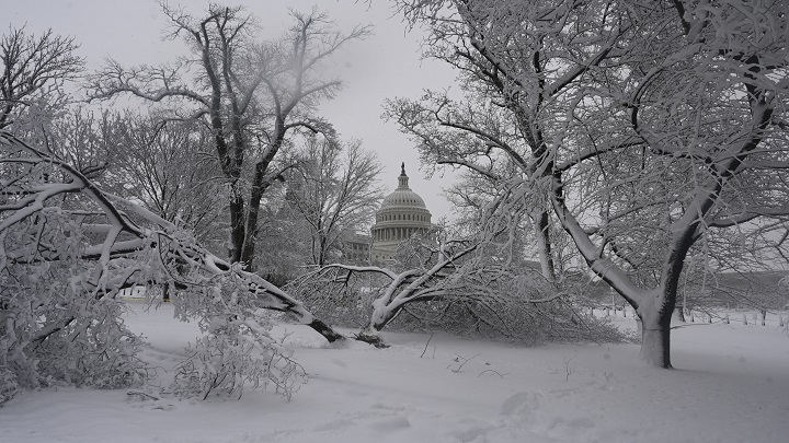 una fuerte tormenta invernal afectó el transporte y obligó a cerrar servicios federales y escuelas en Washington./ AFP