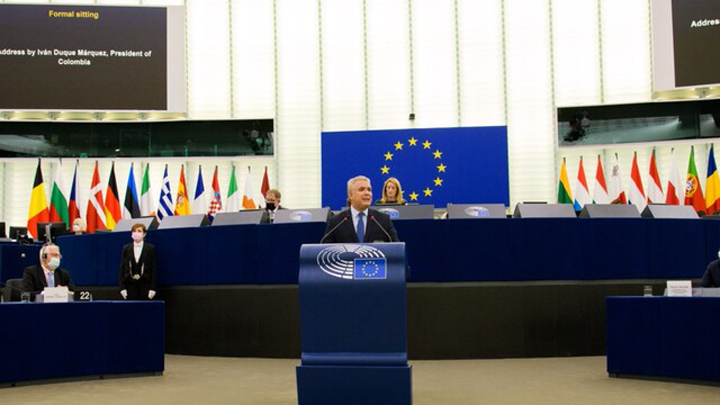  El presidente Iván Duque Márquez intervino ante el Parlamento Europeo en Estrasburgo. / Foto: Colprensa 