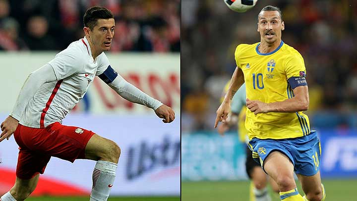 El polaco Robert Lewandowski o Zlatan Ibrahimovic figuras de Portugal y Suecia.