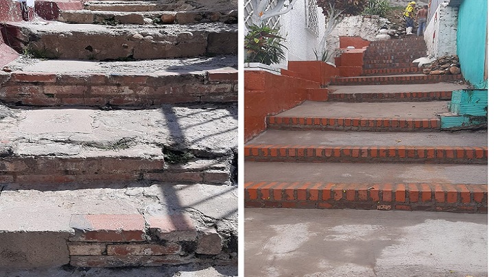 Proyecto de la comunidad. Construcción de escaleras peatonales en el barrio San Luis. / Foto: Cortesía / La Opinión 