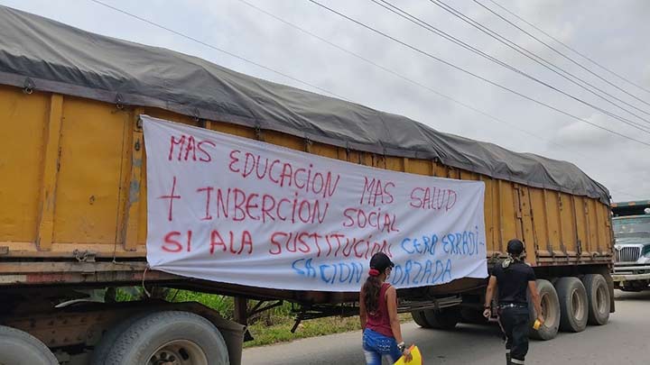 Campesinos protestaron hoy en el catatumbo por el reinicio de la erradización de cultivos de coca./Foto cortesía