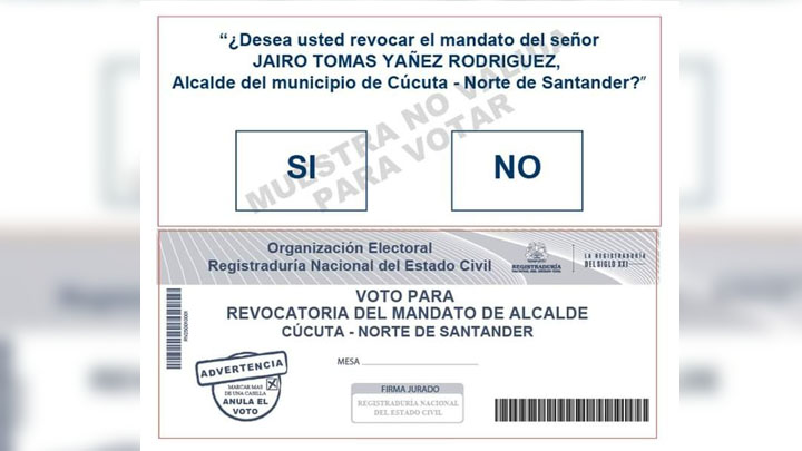 Este es el tarjetón para la revocatoria del alcalde de Cúcuta 