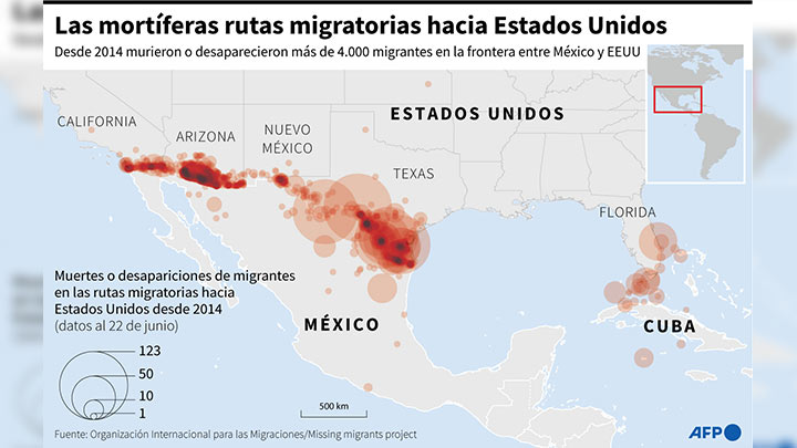 Las tragedias que costaron la vida a miles de migrantes en México y EE.UU./Gráfico: AFP