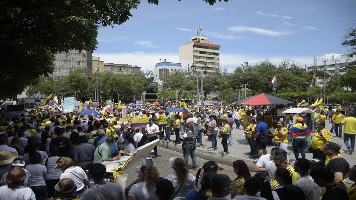 La concentración de la marcha en Cúcuta finalizó en el parque Santander. / Foto: Pablo Castillo / La Opinión 