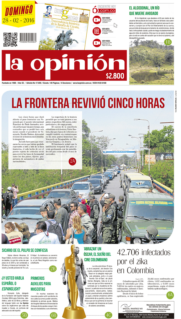  La Opinión publicaba su edición 17.856 en el año 2016, una época histórica en la que la frontera permaneció abierta tan solo cinco horas por el puente internacional Francisco de Paula Santander.