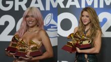 Shakira y Karol G, cada una obtuvo tres grammys. Foto: Colprensa