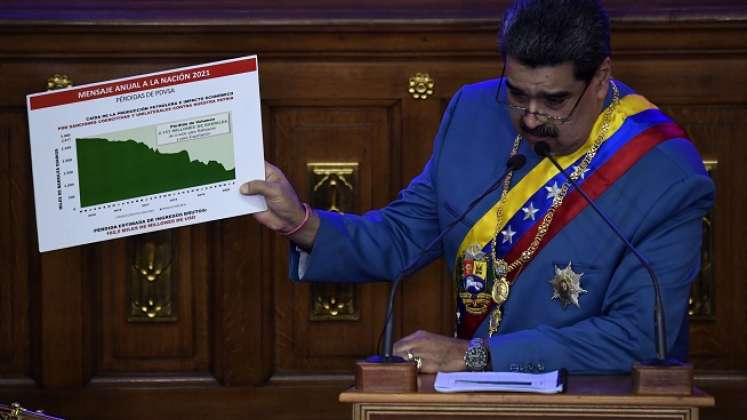 El presidente de Venezuela, Nicolás Maduro, rindió cuentas de su gestión 2020 ante Asamblea Nacional (AN, Parlamento). Foto Federico/AFP