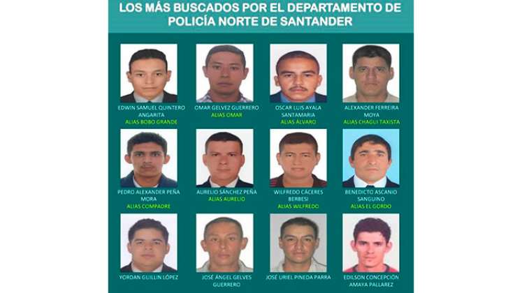Doce hombres integran el cartel de los más buscados en Norte de Santander.