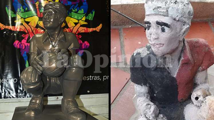 Estatua restaurada del guardameta Daniel Antolinez, nacido en febrero de 1911 en el barrio El Callejón, en Cúcuta./ Pablo Castillo/La Opinión