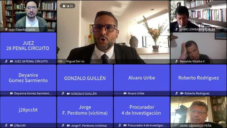 Aspecto de la audiencia virtual de ayer sobre el caso del exsenador Álvaro Uribe Vélez./Foto Colprensa