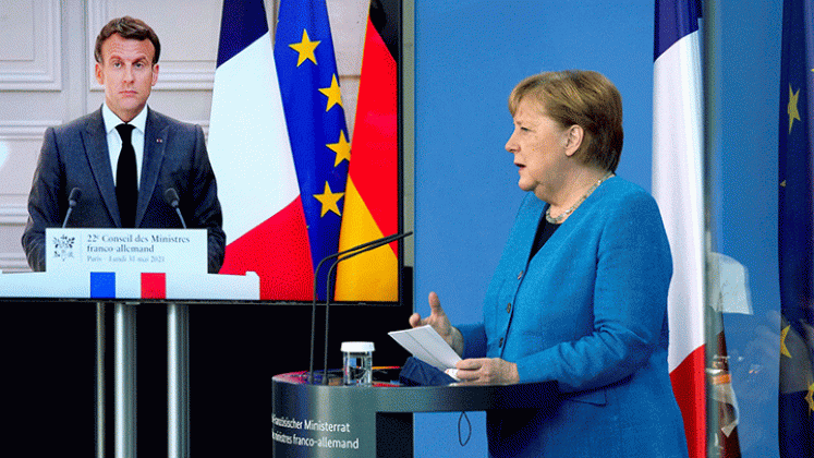El presidente francés, Emmanuel Macron, y la canciller alemana, Ángela Merkel, exigieron explicaciones a Estados Unidos y Dinamarca sobre las acusaciones. / Foto AFP 