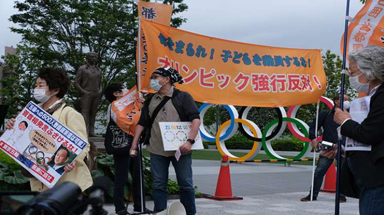 Protesta contra la celebración de los Juegos Olímpicos de Tokio 2020