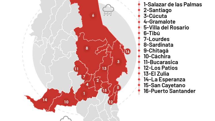 Municipios afectados por las lluvias.