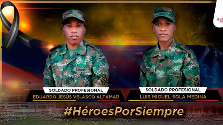 El acto terrorista causó la muerte a los soldados profesionales Luis Miguel Sola Medina y Eduardo Jesús Velasco Altamar. / Foto: Ejército