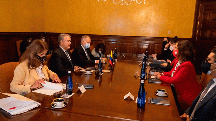 El presidente de la República, Iván Duque, se reunió con la Comisión Interamericana de Derechos Humanos que evalúa la situación de Colombia en materia de Derechos Humanos en el marco del paro nacional. / Colprensa 