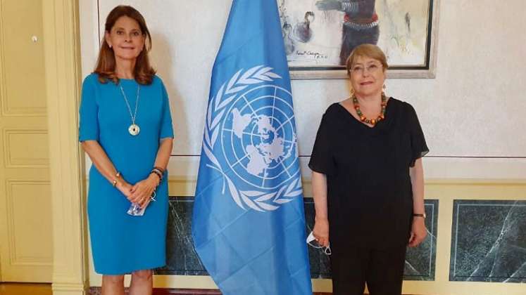 En el inicio de su agenda diplomática en Europa la vicepresidenta y Canciller Marta Lucía Ramírez se reunió con la Alta Comisionada de las Naciones Unidas para los Derechos Humanos, Michelle Bachelet./Foto: colprensa