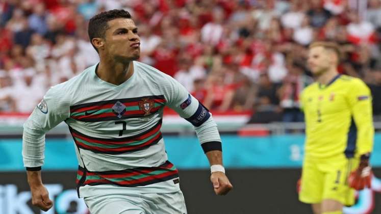 Cristiano Ronaldo celebra tras anotar el segundo gol de su equipo durante el partido de fútbol del Grupo F de la UEFA EURO 2020 entre Hungría y Portugal./Foto: AFP