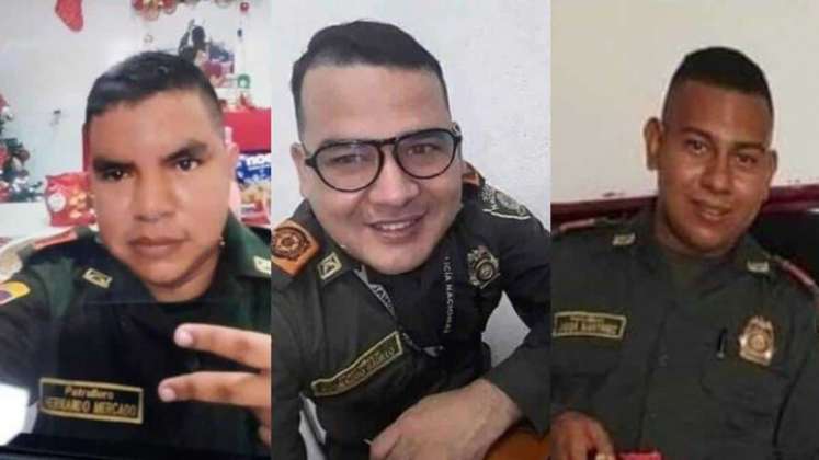 Los patrulleros Hernando Rafael Mercado Figueroa, Jader Martínez López y Leonardo Badillo Hernández fueron asesinados. / Foto: Tomada de Twitter