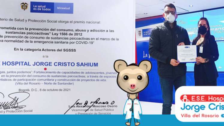 El Hospital Jorge Cristo Sahium fue reconocido por su iniciativa ‘Cero Drogas, juntos podemos’. / Foto: Hospital  Jorge Cristo Sahium
