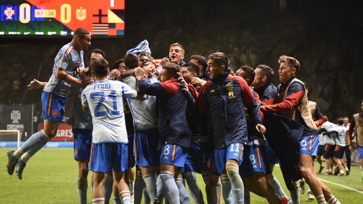 España festeja la clasificación a la final de Liga de las Naciones.