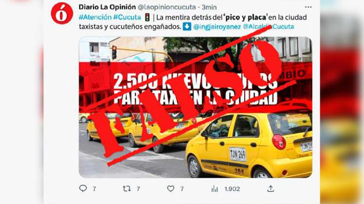 Noticia falsa de taxis en Cúcuta